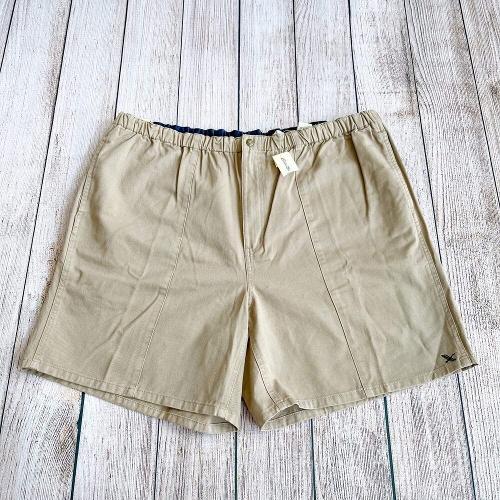 NWT Eddie Bauer Men's XXL Khaki Pull On Shorts Elastic Waist 6" Inseam